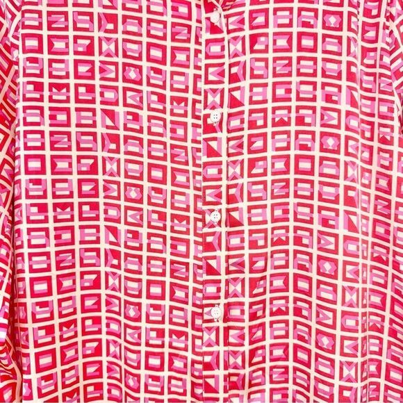 VICI Brenleigh Pink Red Geometric Print Poly Satin Button Down Tunic Mini Dress - Picture 12 of 16